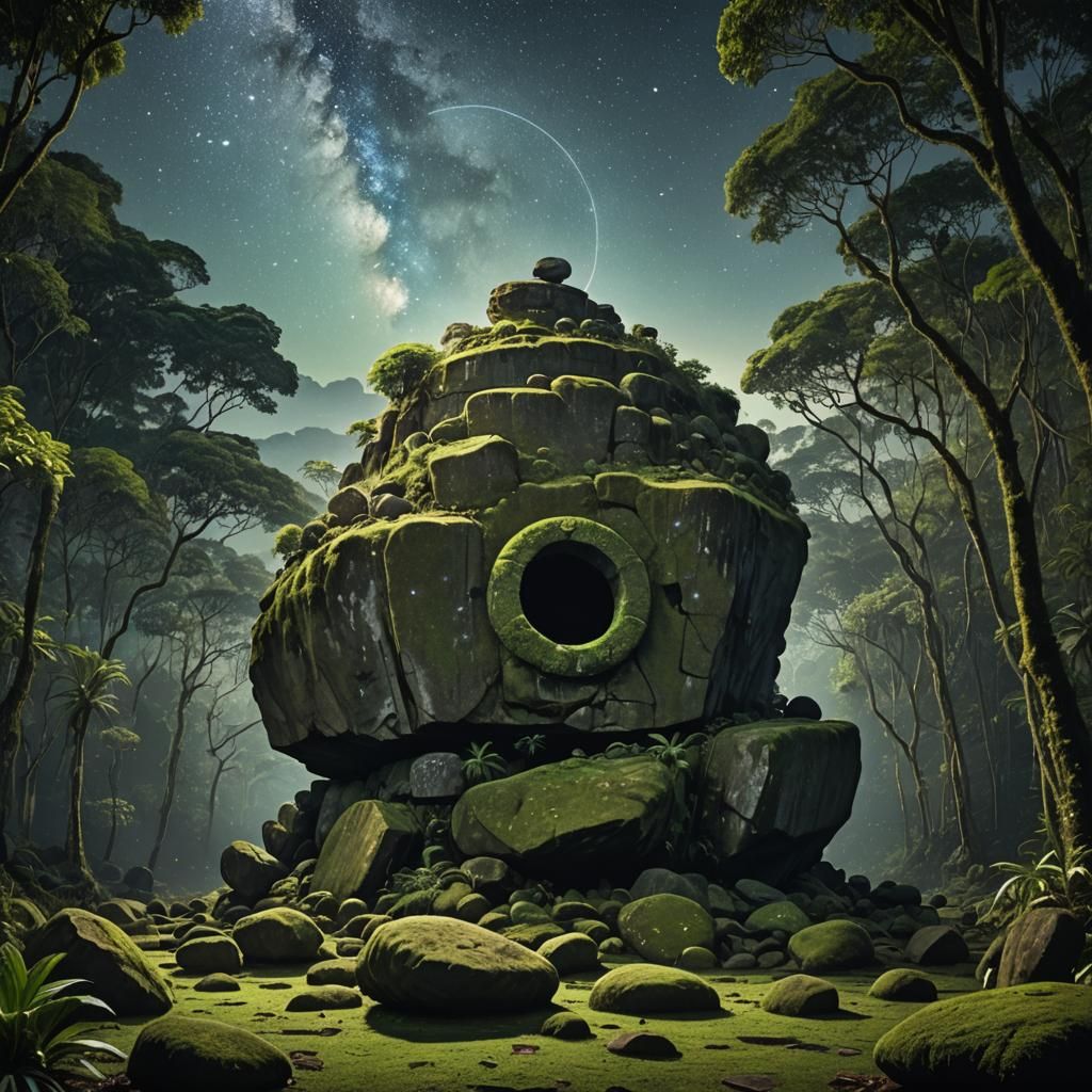 Jungle Monolith Illuminated by Starlight