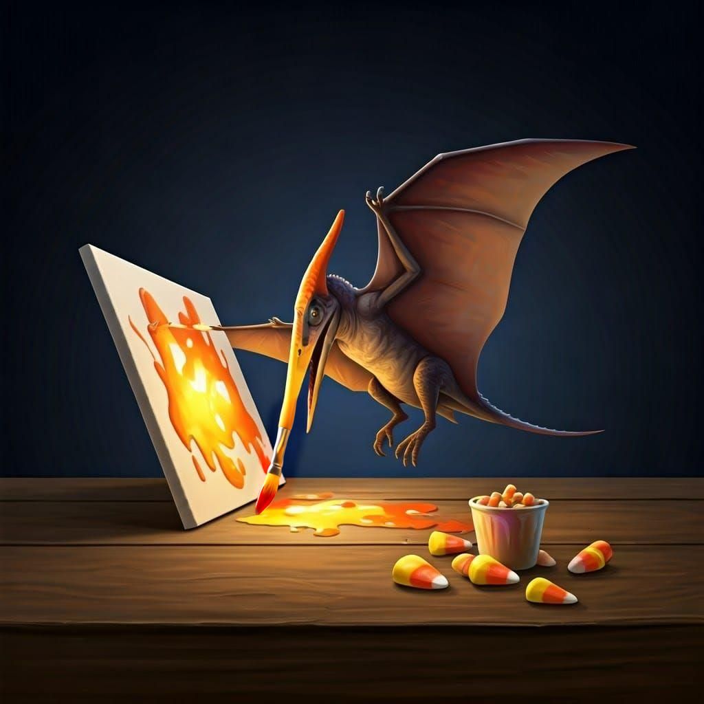 Pterodactyl Delivers Paintbrush: Prehistoric Art