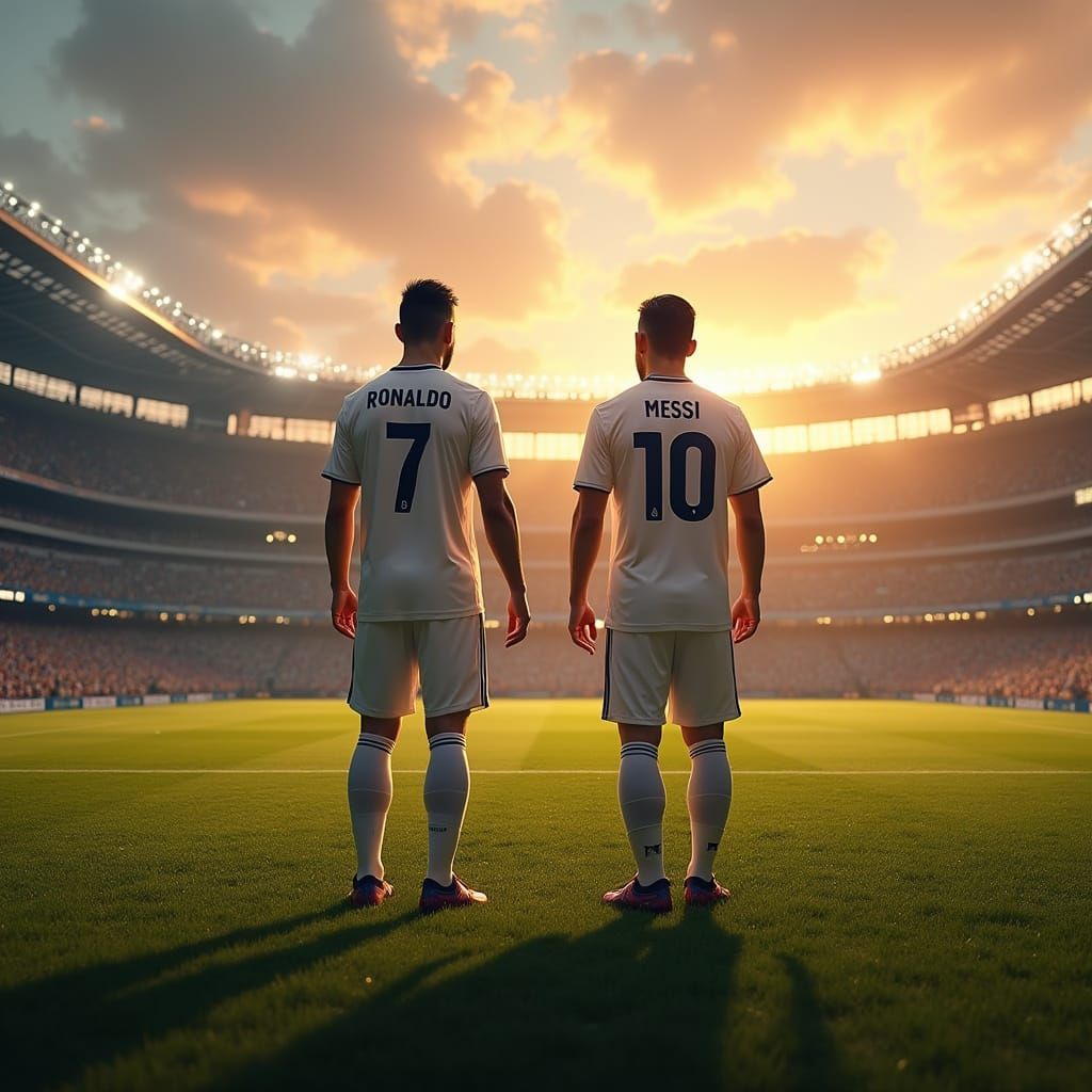 Soccer Legends United in Iconic Stadium at Sunset