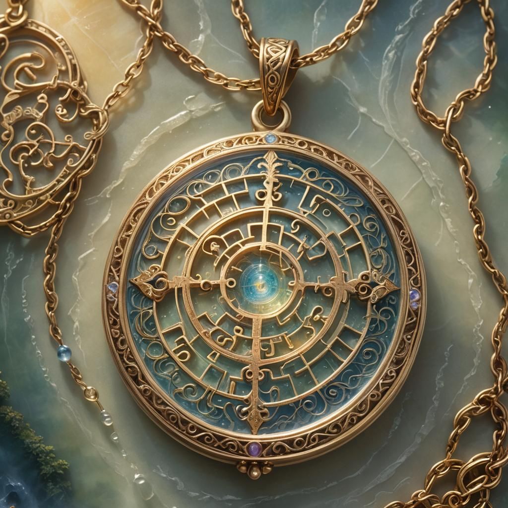 Ethereal Filigree Labyrinth Pendant in Oil Painting Style