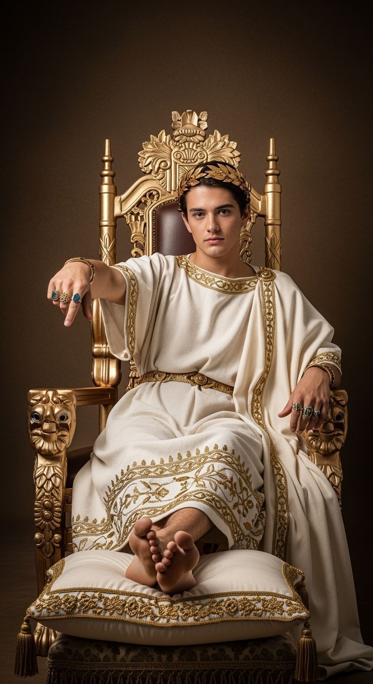 Young Emperor on Gold Throne in Sharp Focus