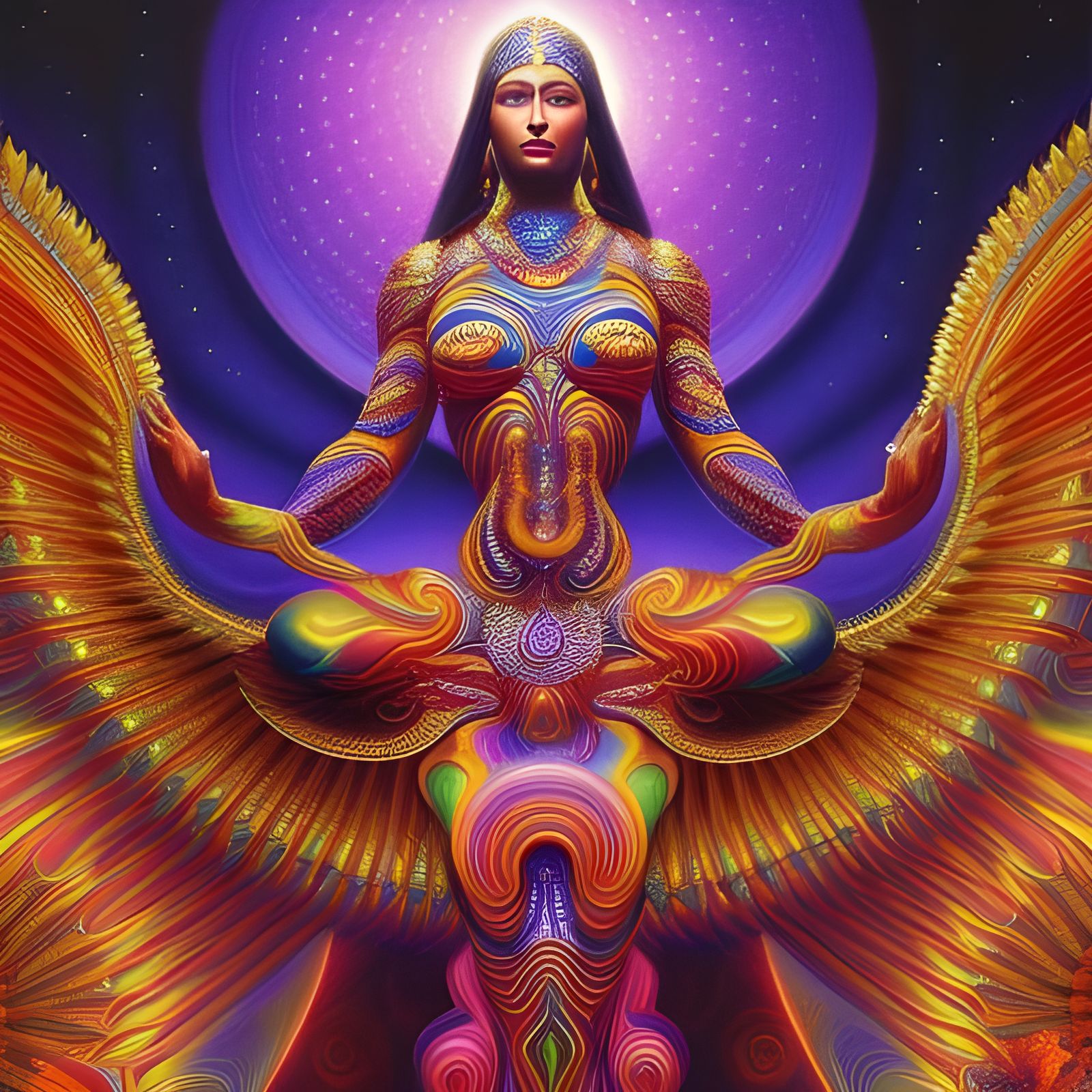 Radiant Goddess in Cosmic Art Style