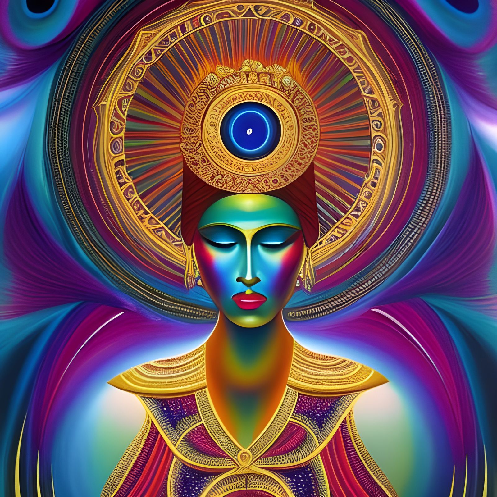 Radiant Goddess in Cosmic Art Style