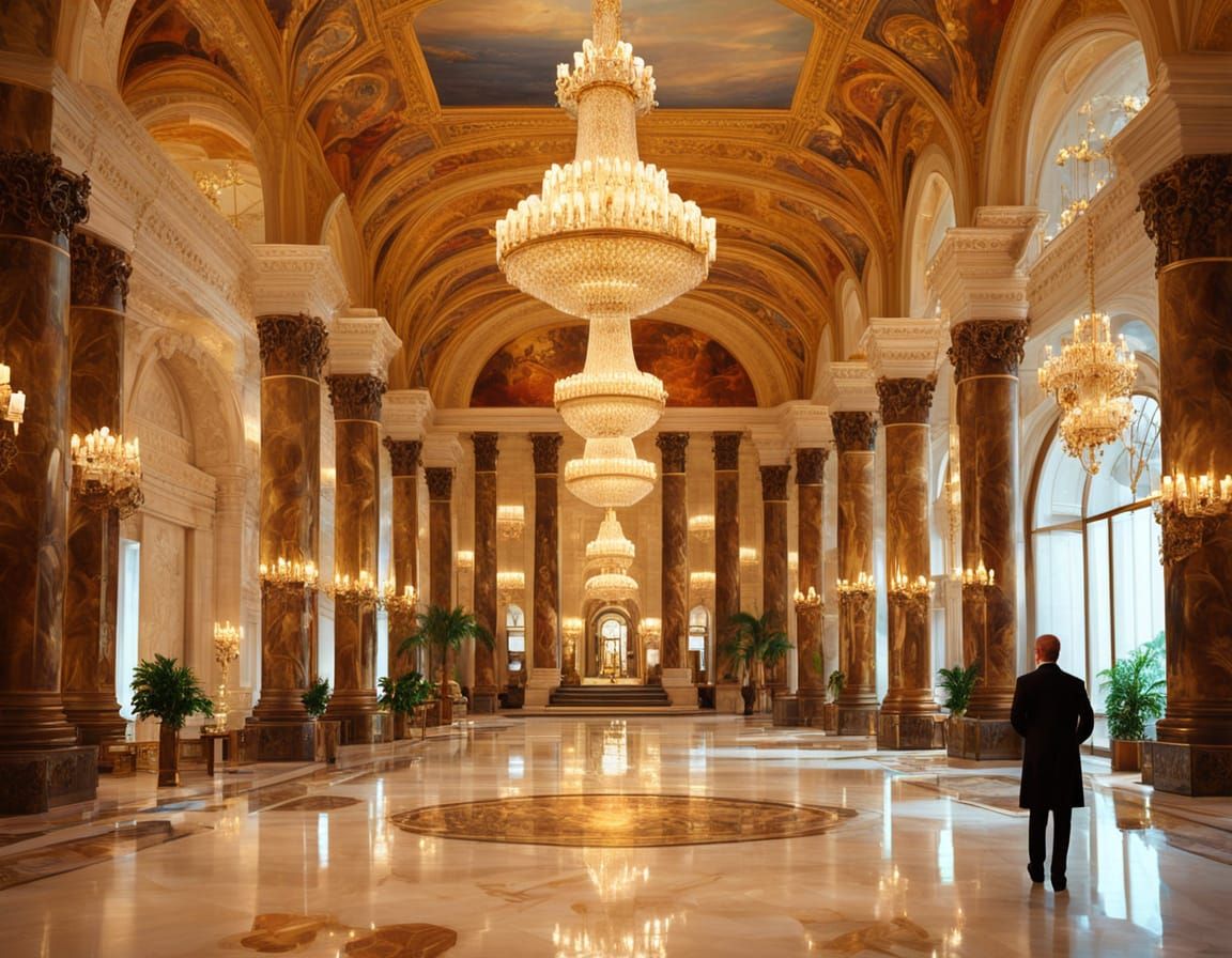 Luxurious Renaissance Lobby in Oil Painting Style