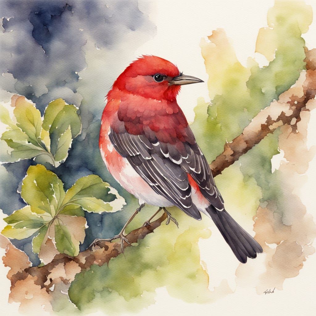 Vibrant Watercolor Warbler in Flight