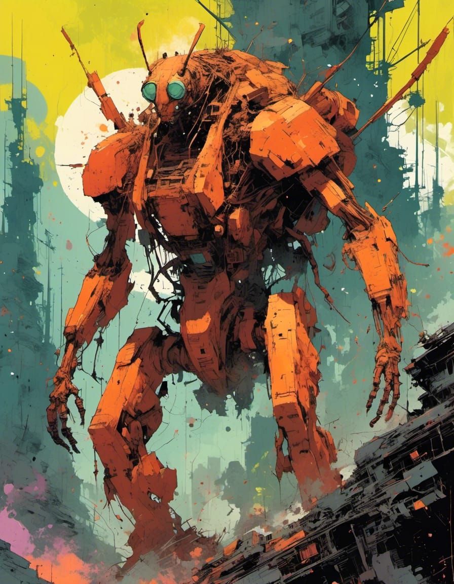 Techno-Organic Insectoid Destroyer in Mixed-Media Collage