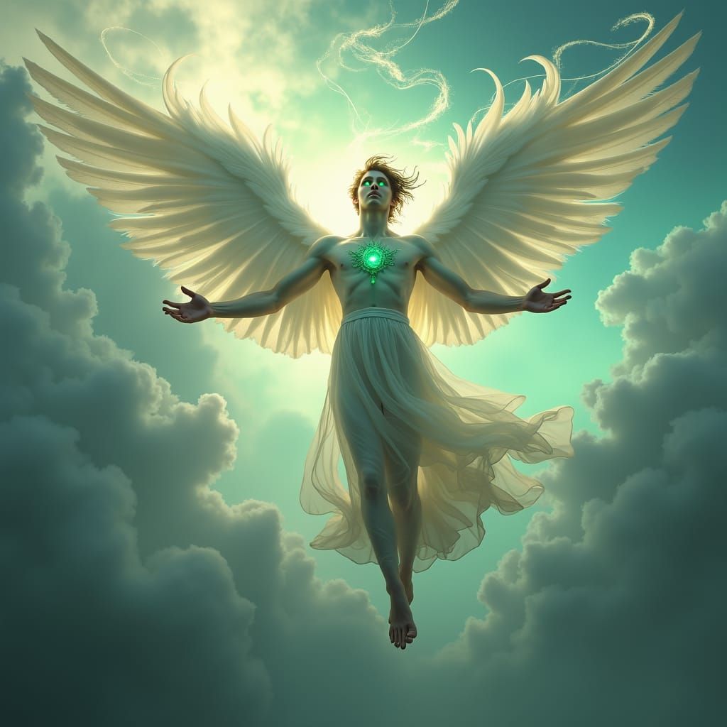 Ethereal Male Figure in Dreamlike Sky as Digital Art