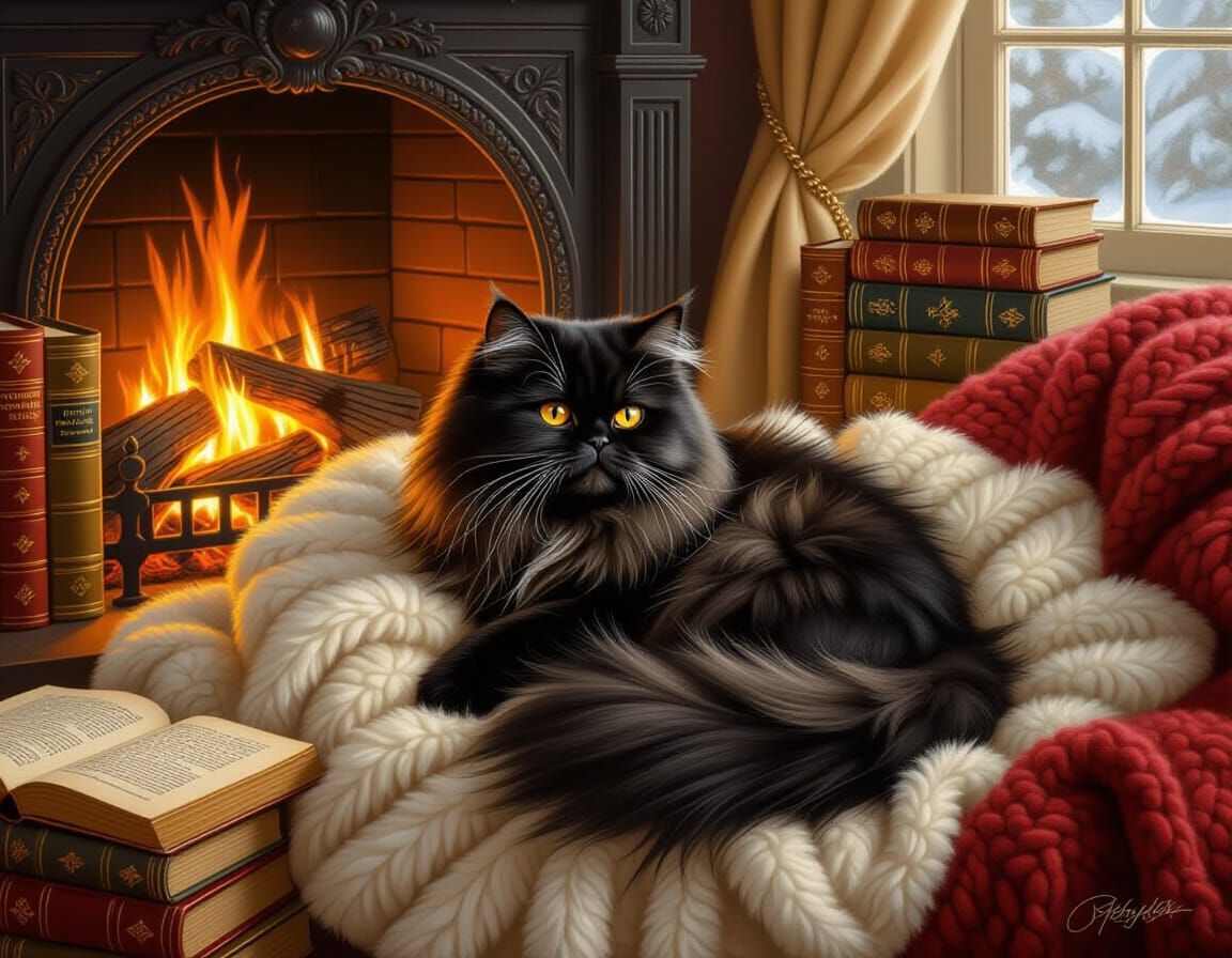 Hyperrealistic Persian Cat in Sunbeam