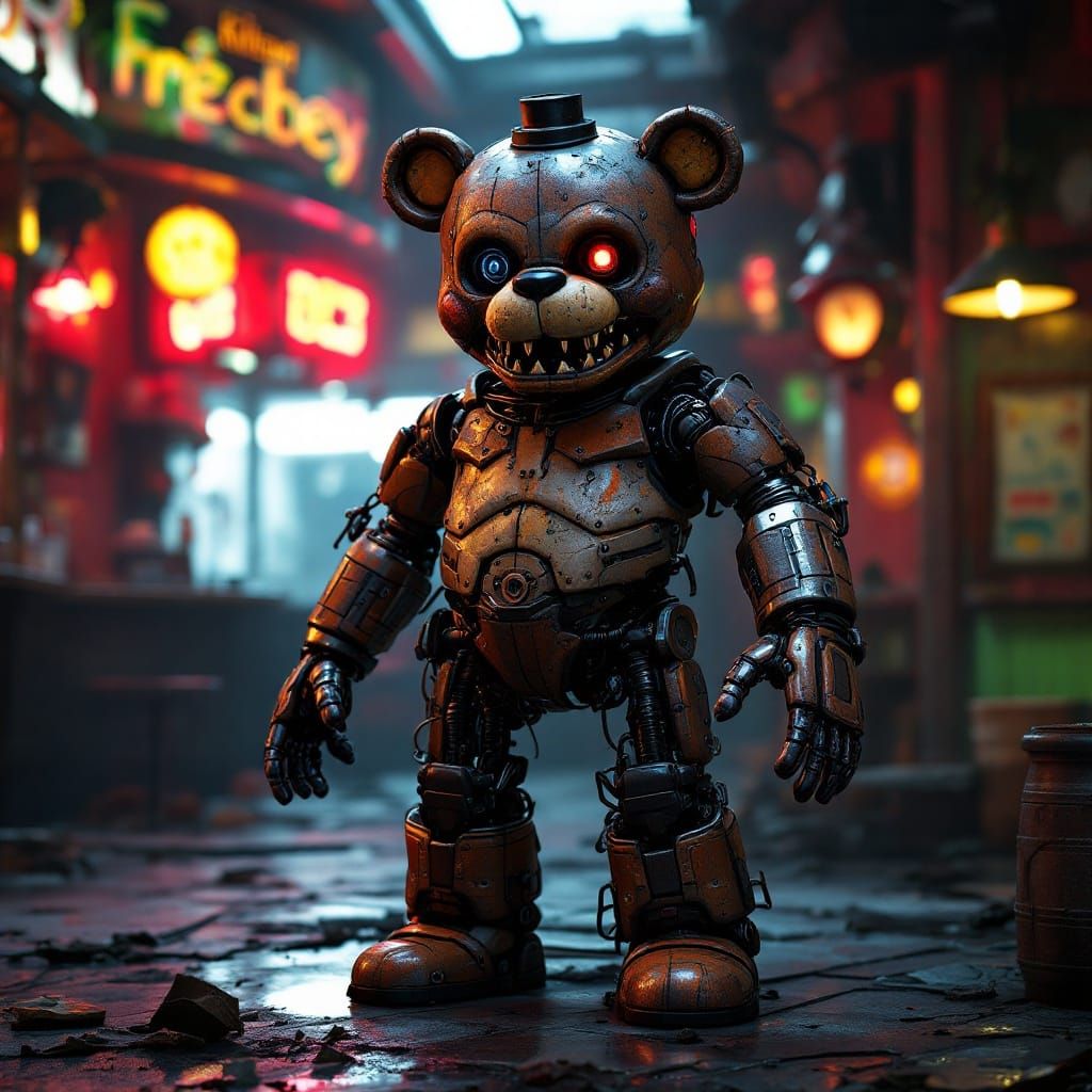 Cyberpunk Freddy the Bear in 3D