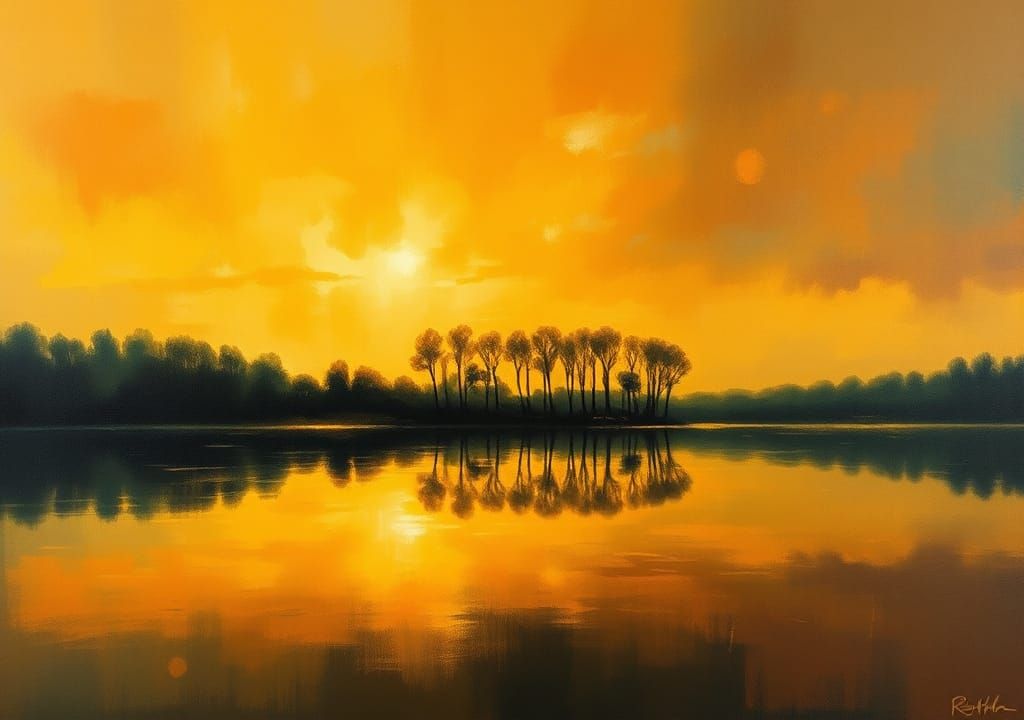 Abstract Rothko Landscape with Lake Reflection