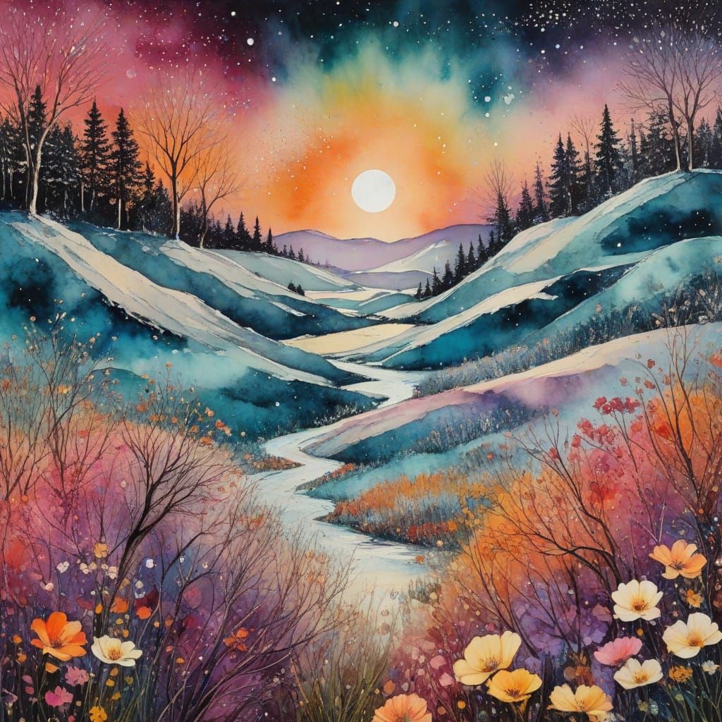 Winter Wonderland in Vibrant Impasto Colors