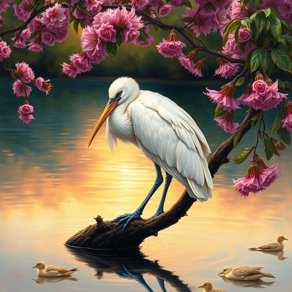 Ibis on Myrtle Tree: Impressionistic Dreamscape