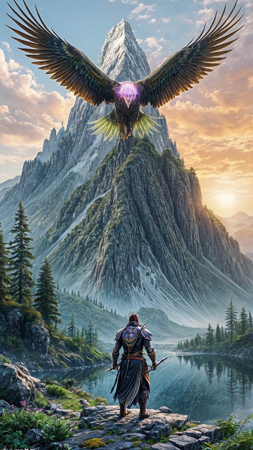 Syrian Eagle Soaring Above Verdant Mountain