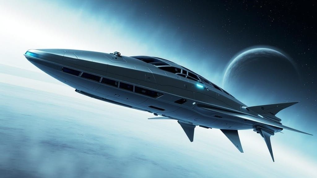Yacht Spaceship Navigates Saturn Rings in Futuristic Style