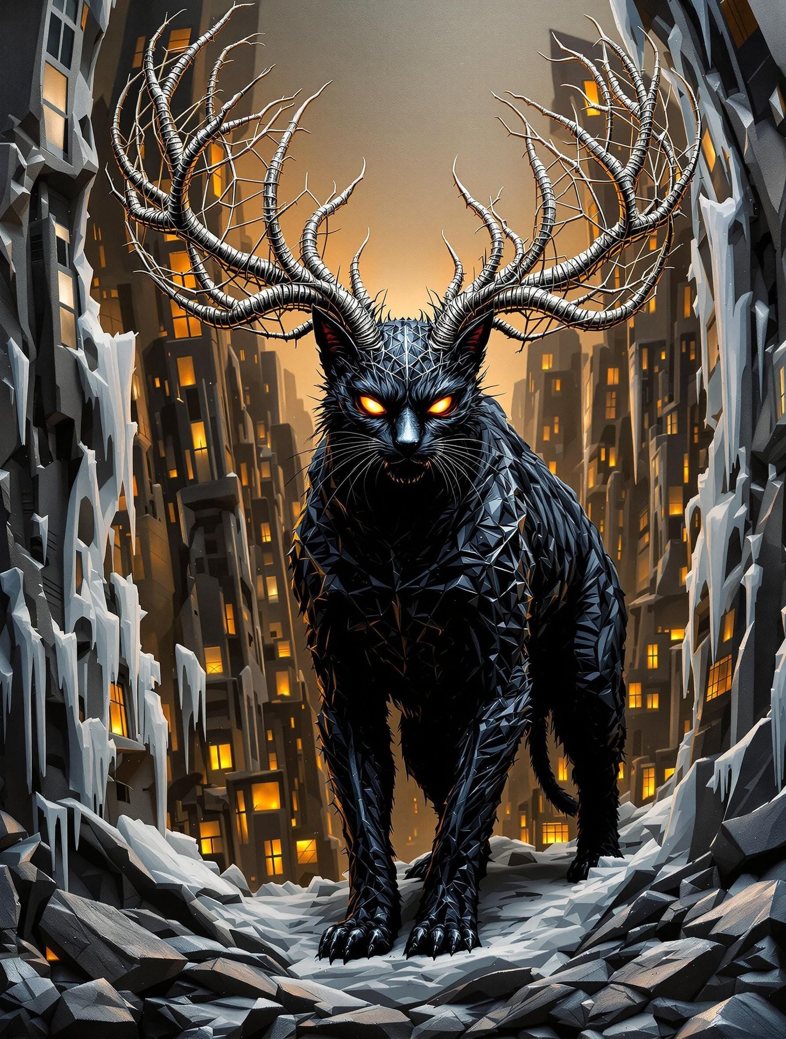 Ethereal Cyberpunk Beast in Ruin