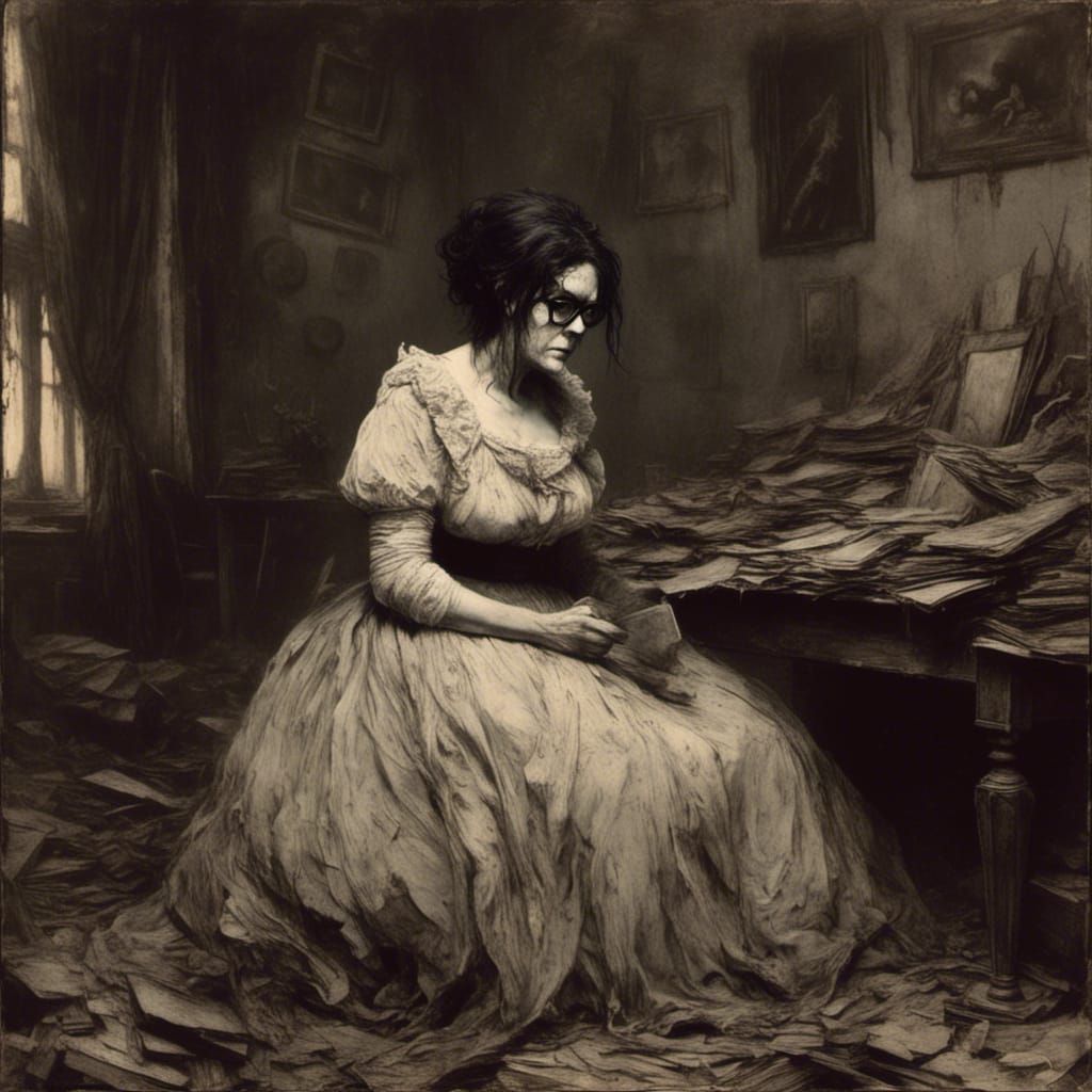 Macabre Woman in Low Cut Dress, Horror Art