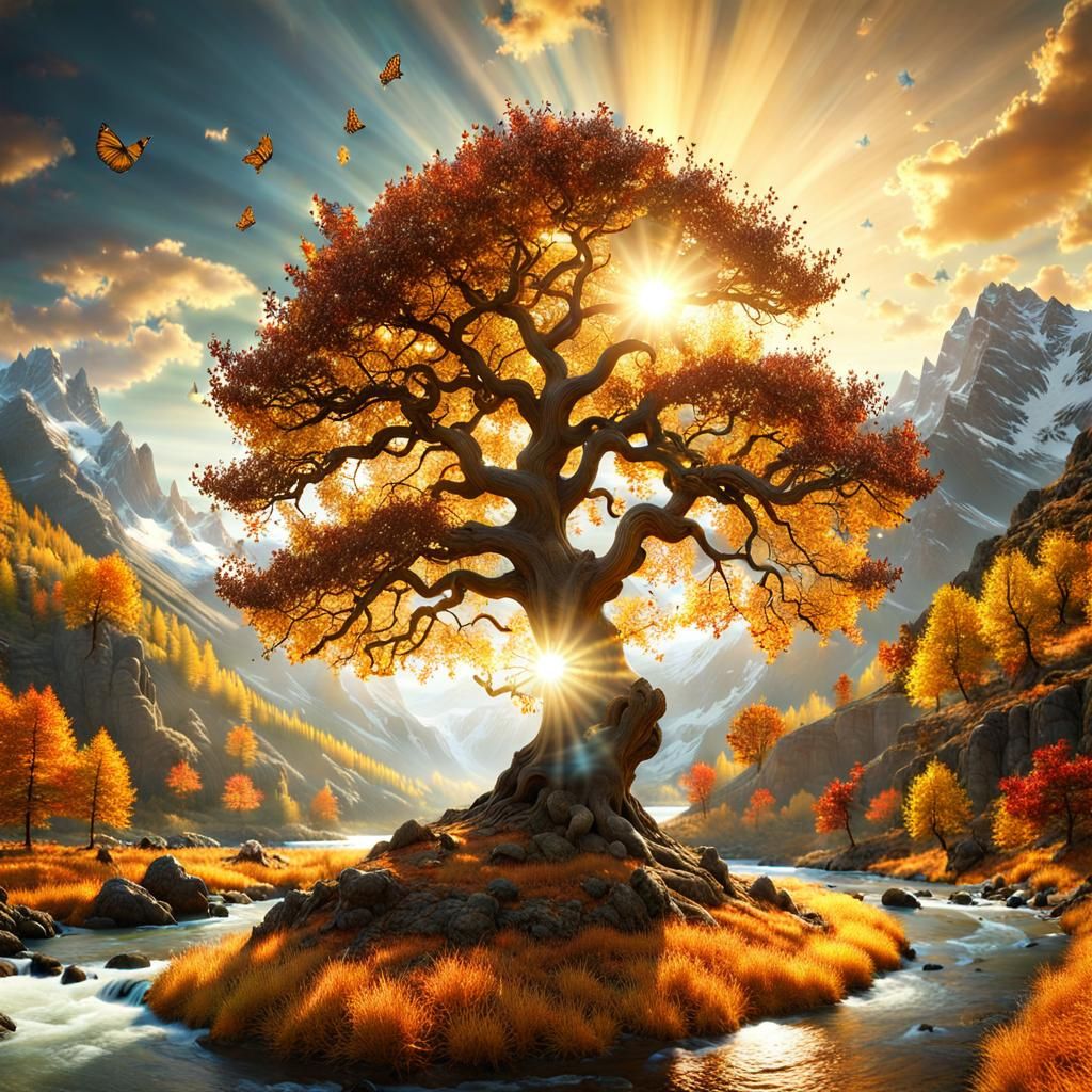 Epic World Tree in Autumn Sunlight