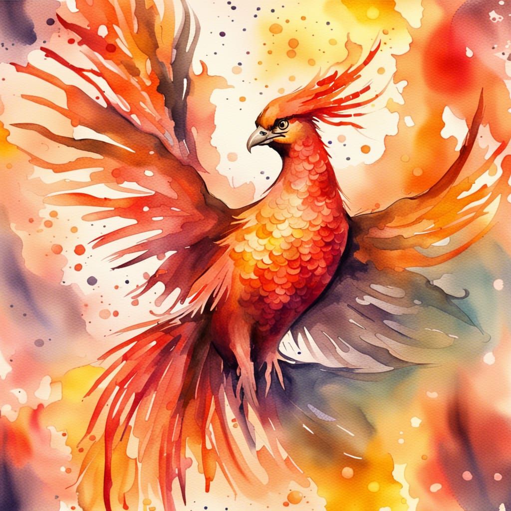Watercolor Phoenix Painting with Bokeh