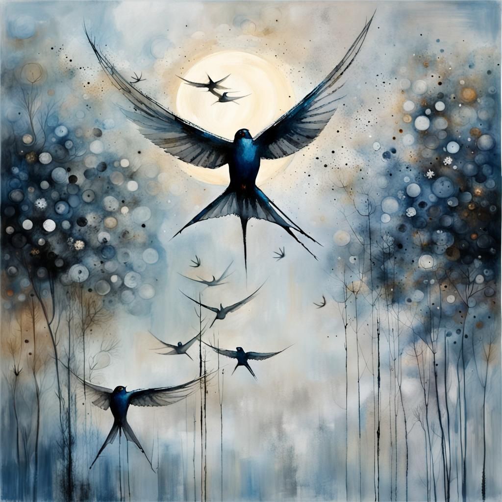 Blue Forest Moonscape in Art Brut Style