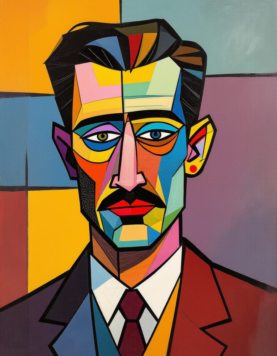 Abstract Cubist Forms Distorted by Glitch Art