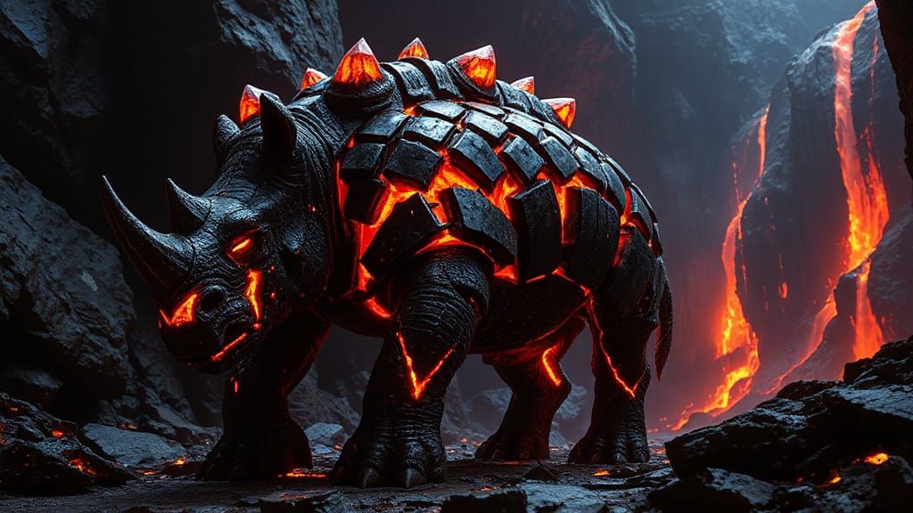 Obsidian Armored Rhinoceros-Chimera in Lava Tunnels