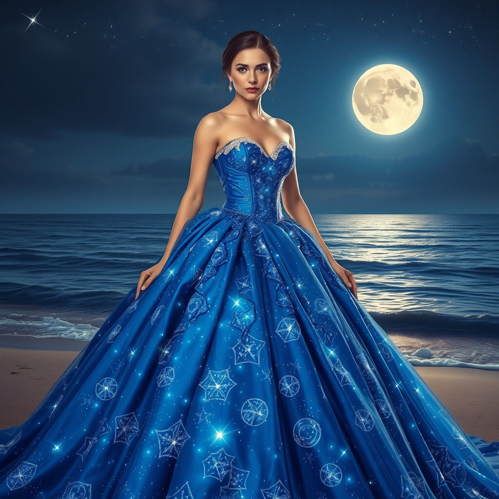 Woman in Starry Wedding Gown, Digital Art