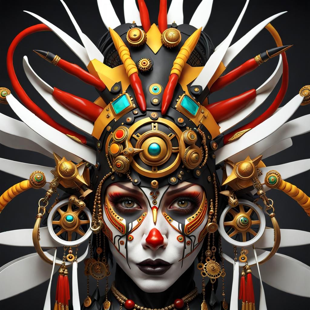 Cyberpunk Aztec Princess Portrait with Steampunk Elements