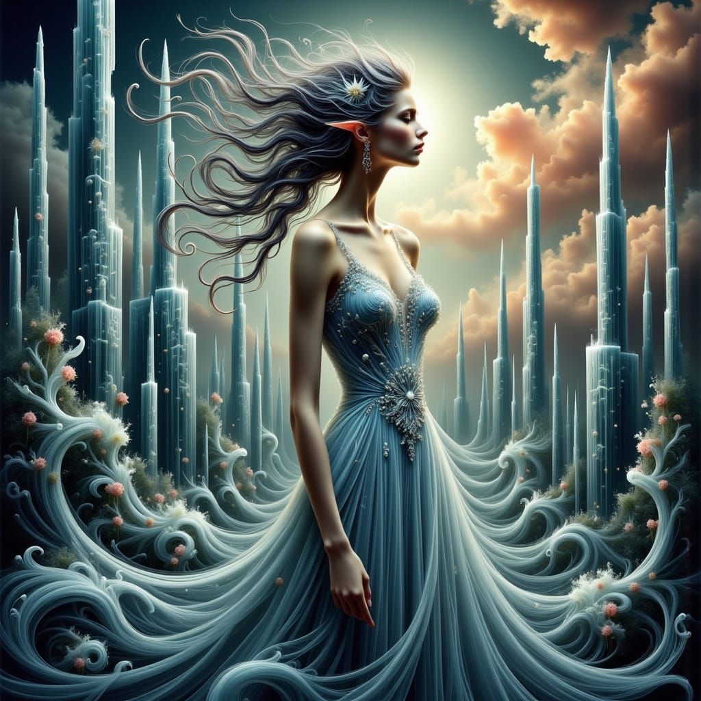 Ethereal Alien Princess in Vibrant Vineyard Landscape