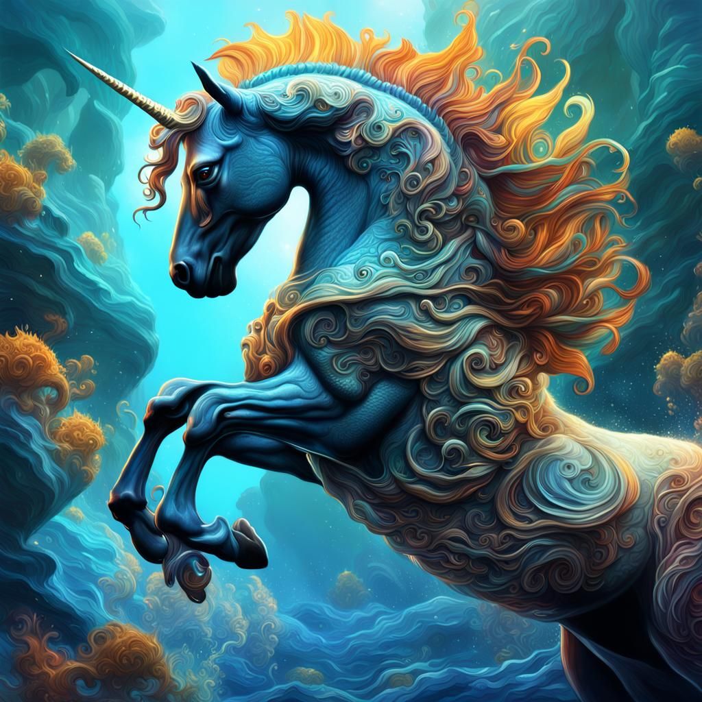 Fantasy Seahorse Foal in Detailed Digital Painting