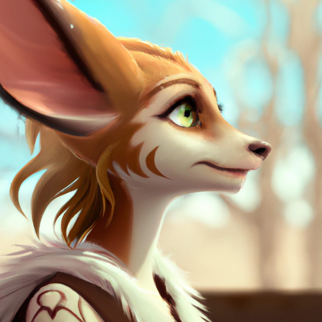 Cartoon Fennec Princess with Curly Hair