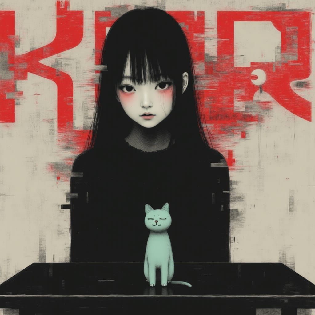 Contemplative Woman with Celadon Cat Okimono