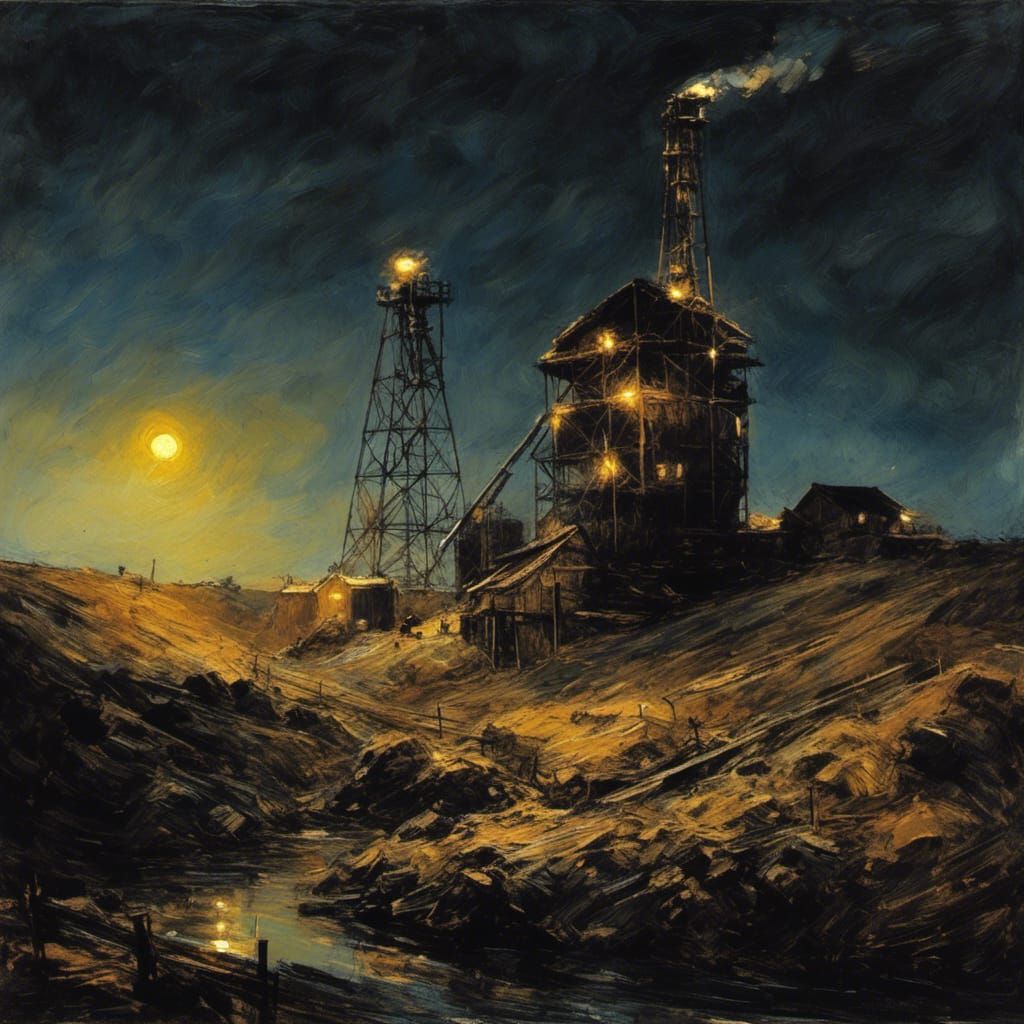 Coal Mine at Night with Canary