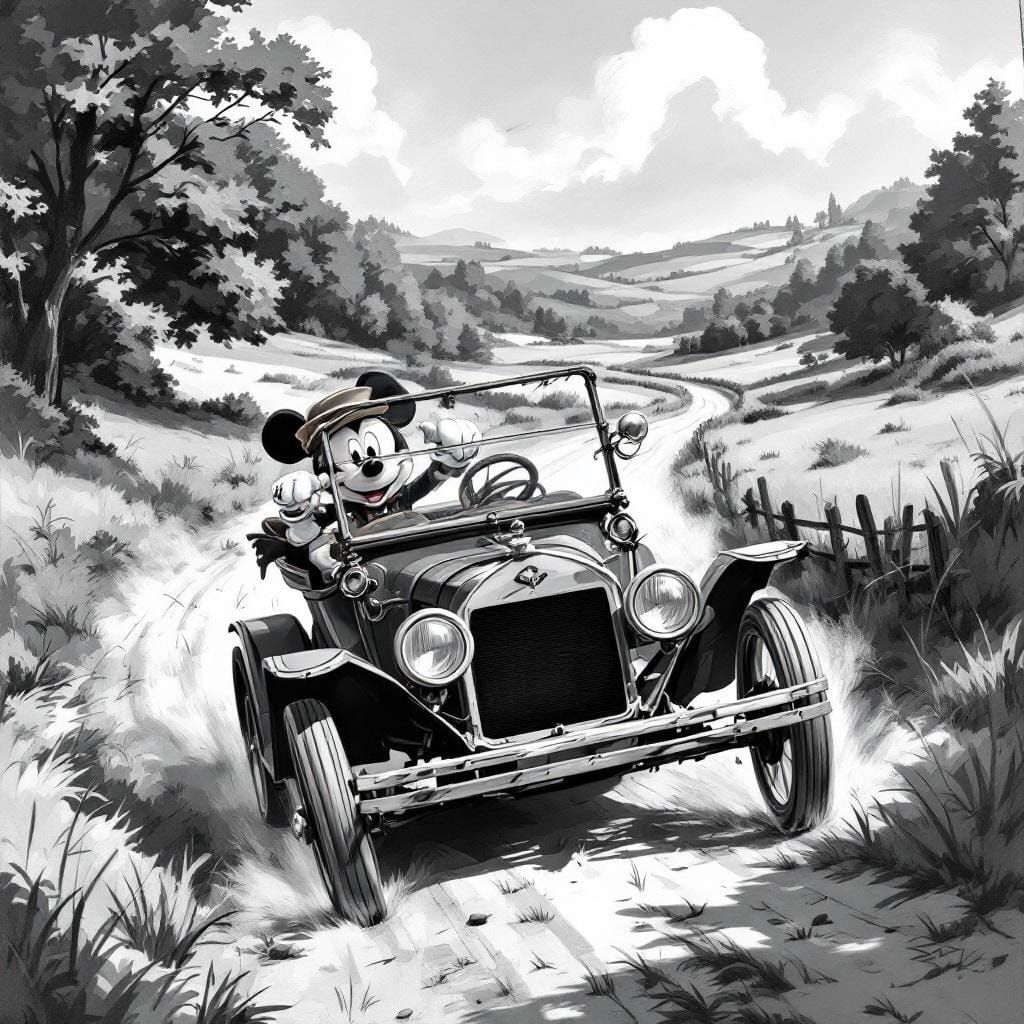 Mickey Mouse Drives a Model T in Steamboat Willy Style