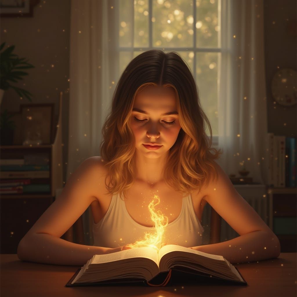 Girl Reading Bible with Glowing Soul