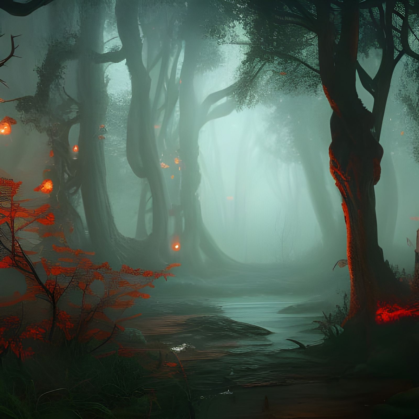 Detailed Matte Painting of a Haunted Forest
