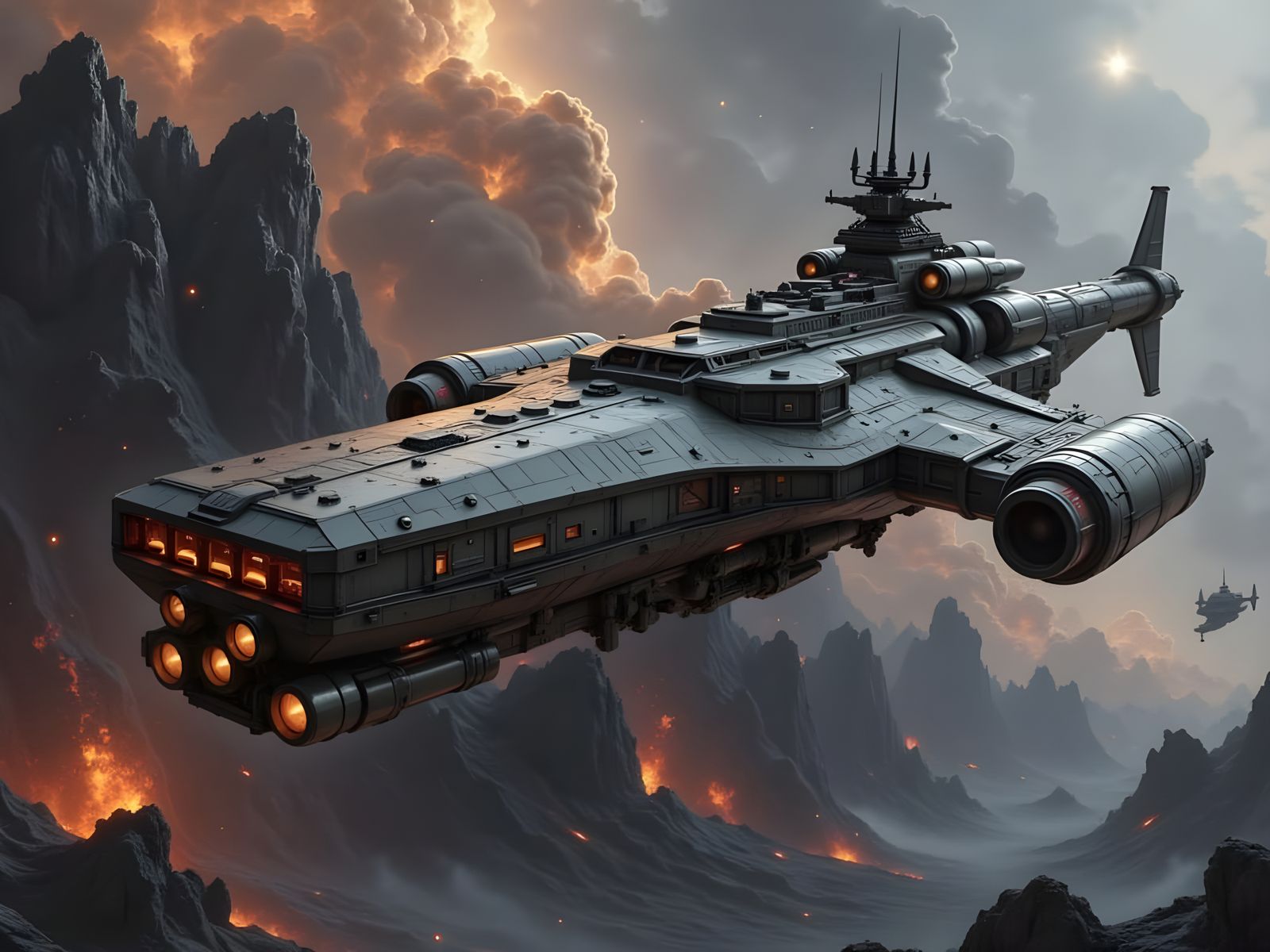 Sleek Obsidian Warship in Epic Space Battle