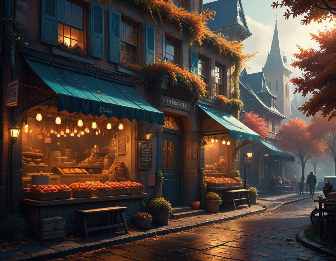 Vibrant Autumn Apple Town with Bakery and Intricate Details