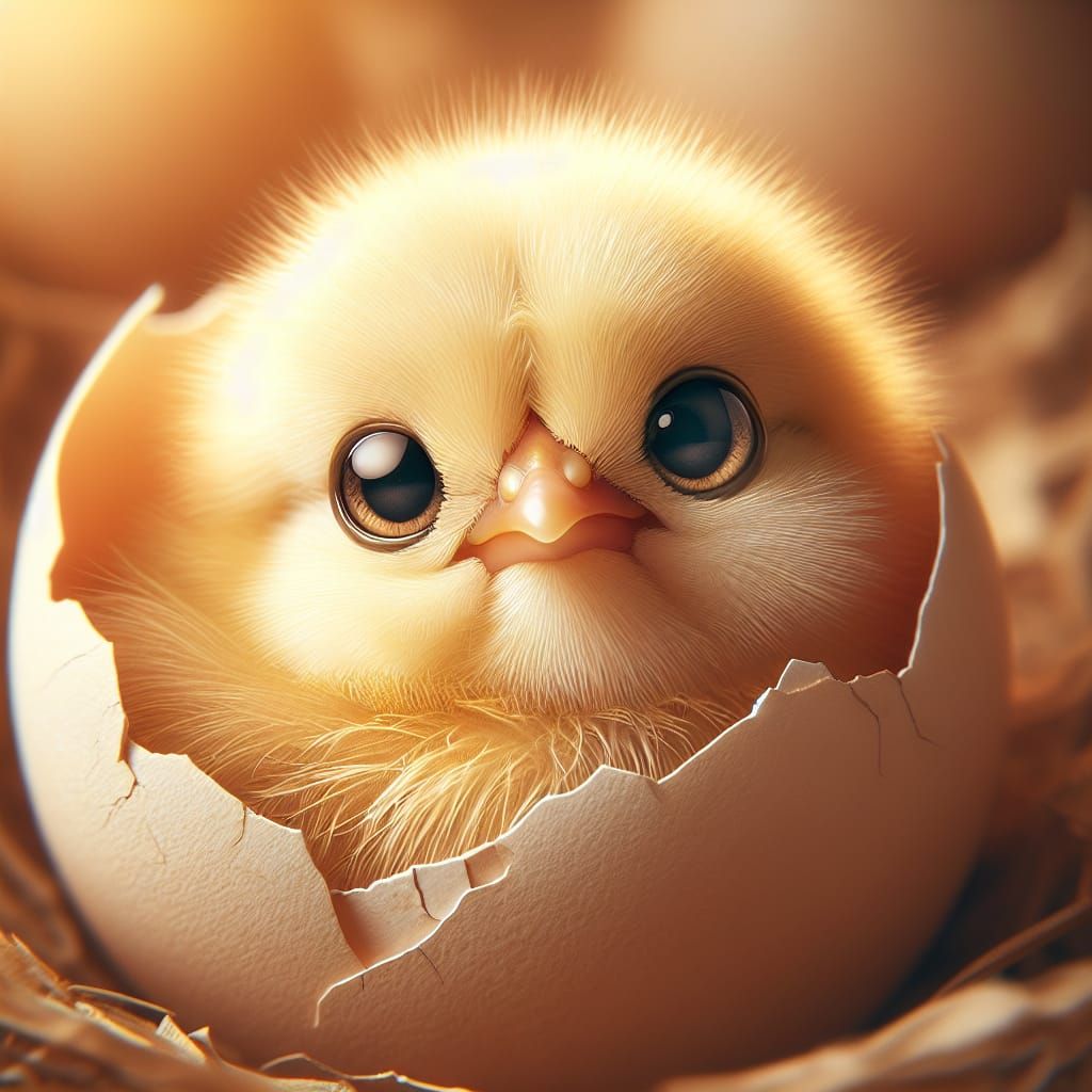 Adorable Chick Hatching with Enchanting Eyes