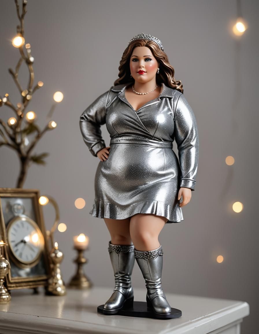Silver Figurine of Woman in Mini Dress