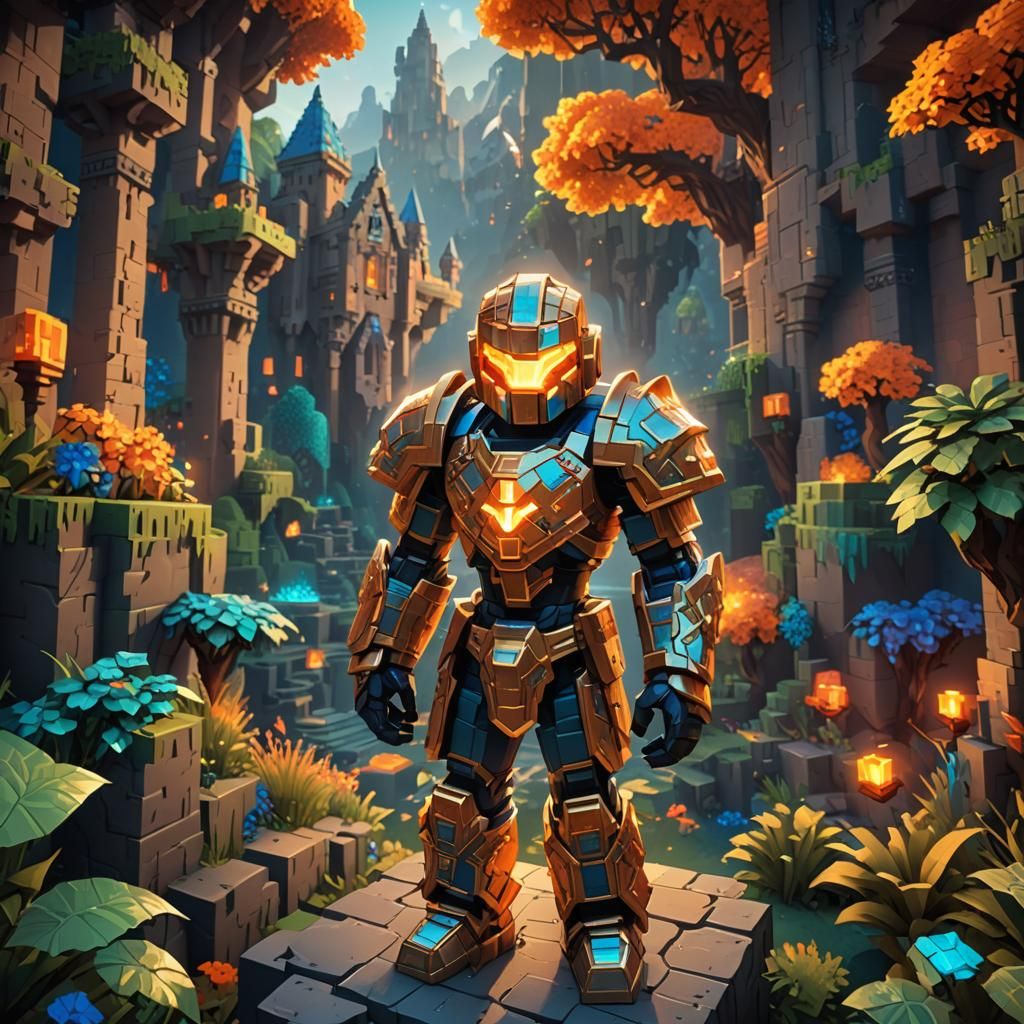 Minecraft Hero in a Fantasy World