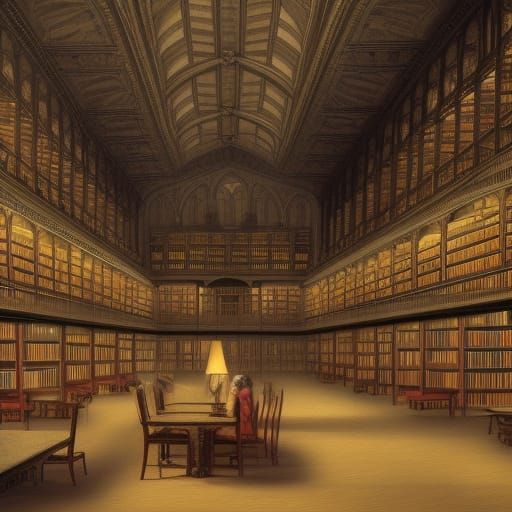 Gothic Library with Readers in 8k Resolution