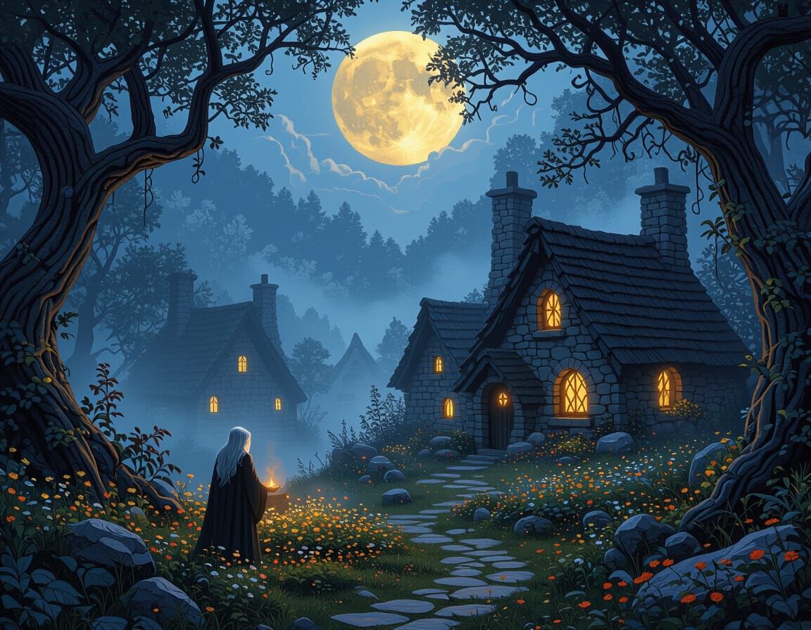 Enchanted Celtic Village: A Dark Fantasy Art Piece