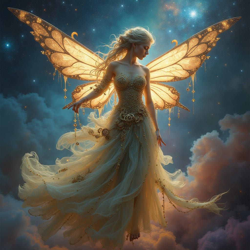 Steampunk Fairy with Clockwork Wings in Nebula