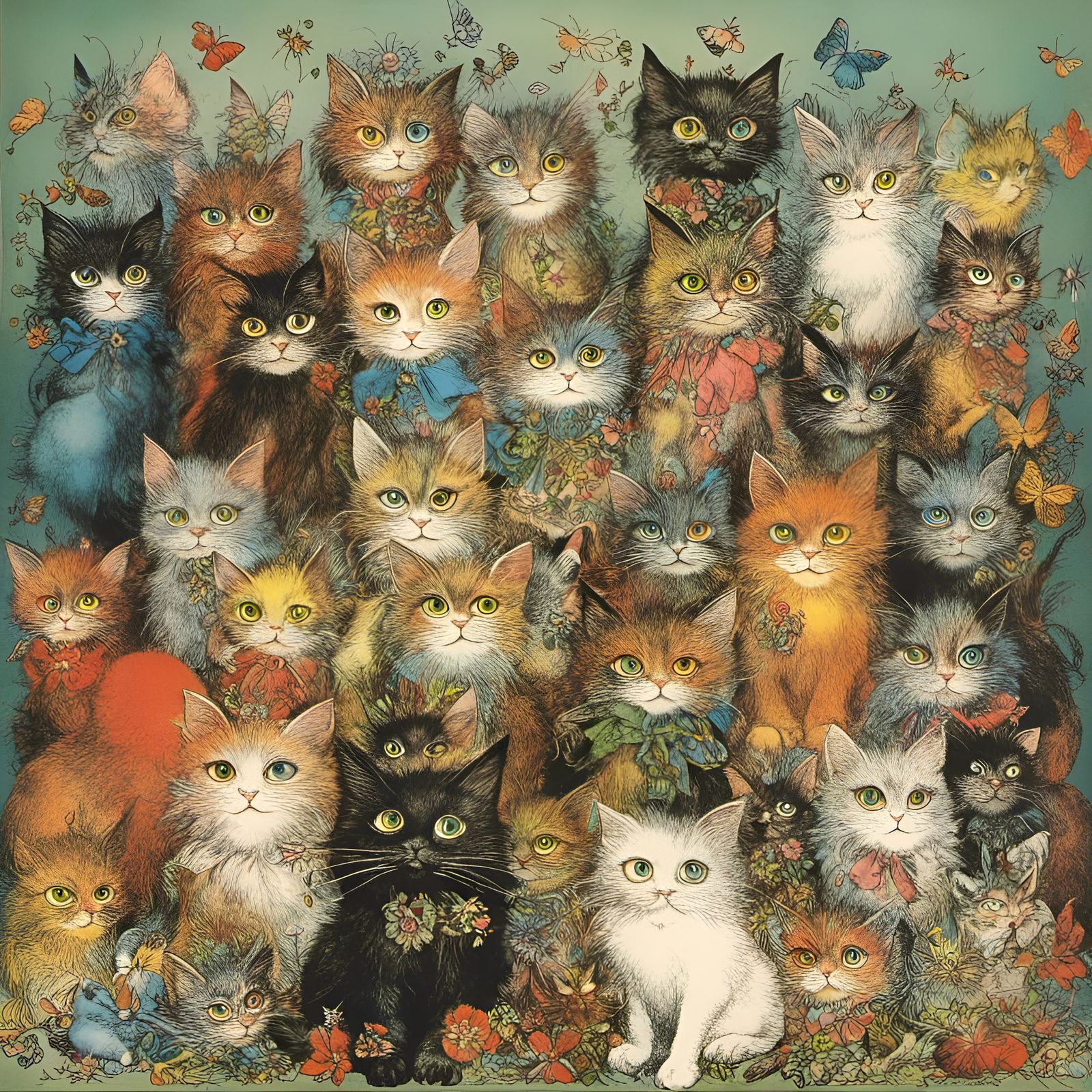 Maximalist Kittens in Surreal Style