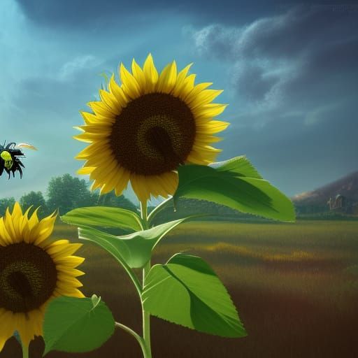 bee was lawn mowing on a sunflower out at the lake