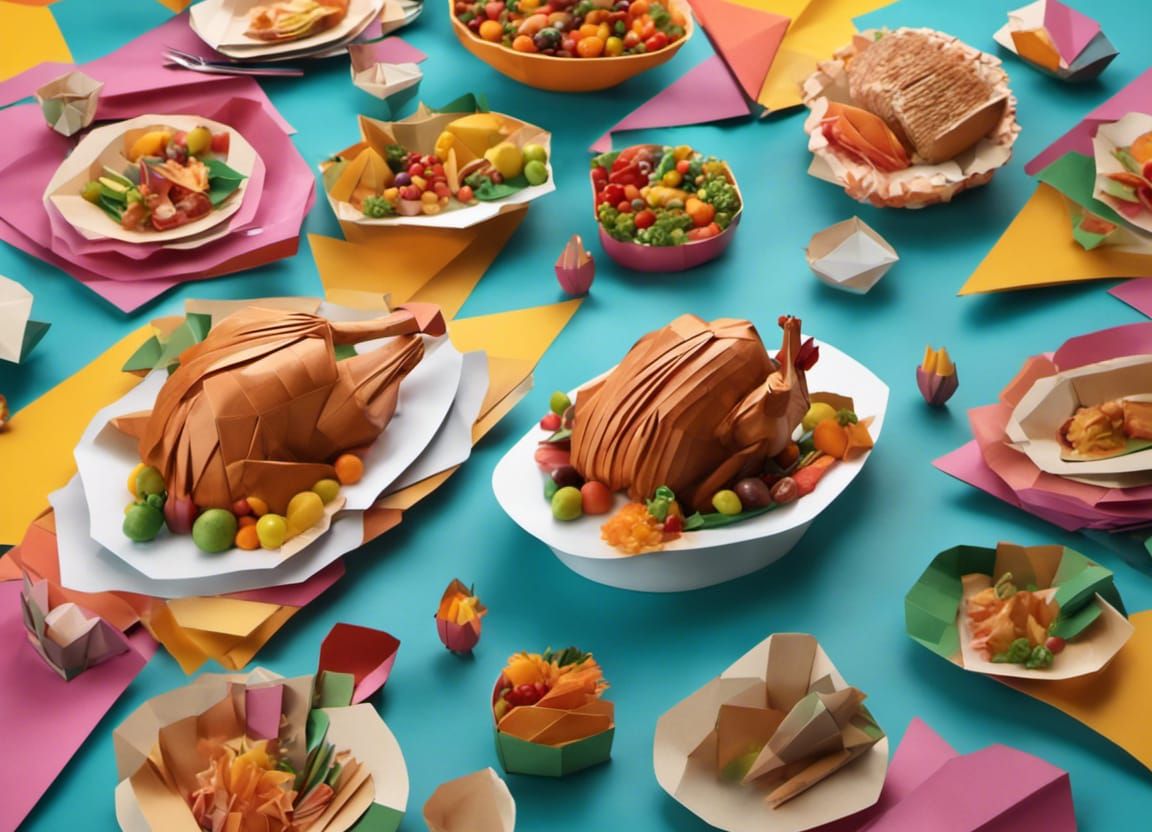 Origami Thanksgiving Feast in Papercraft Style