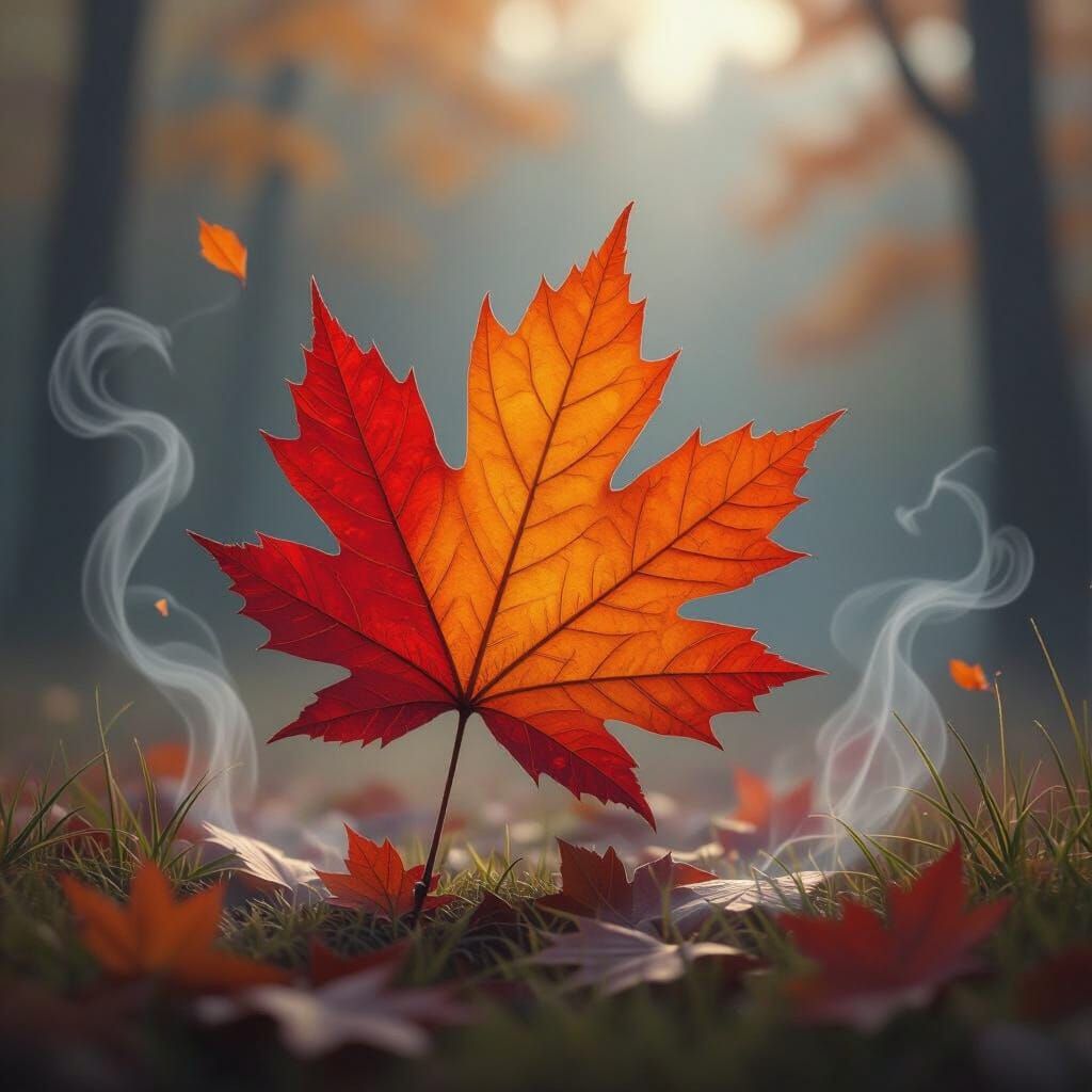 Fantastical Autumn Leaf in Gentle Breeze