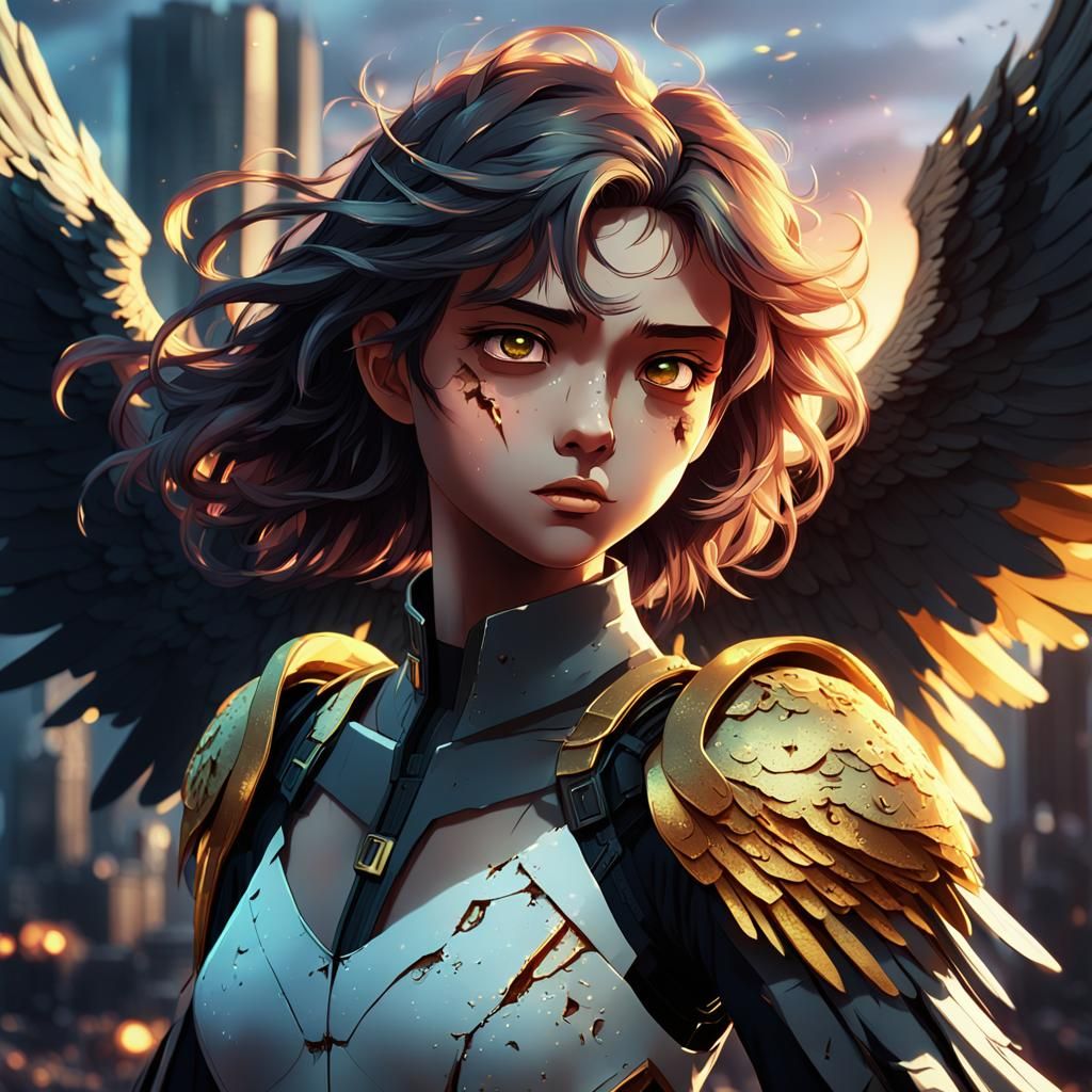 Anime Fallen Angel Portrait in Studio Trigger Style