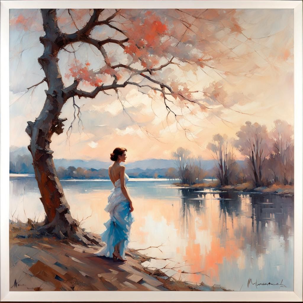 Woman by Leafless Tree, Impressionist Style Portrait