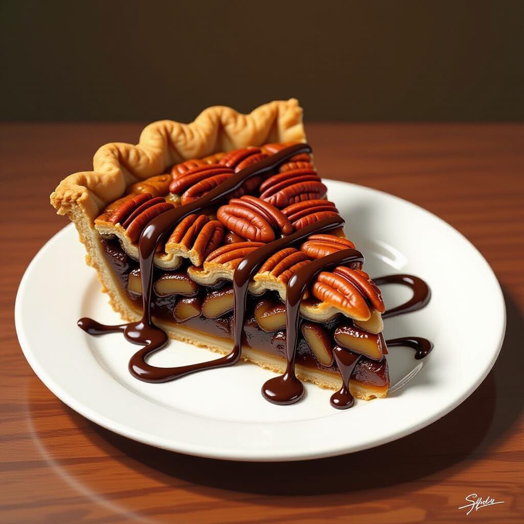 Pecan Pie with Chocolate Drizzle in Comic Style